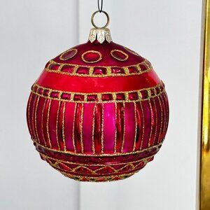 Spode Glass Christmas Ornament Round Ball Red Pink Gold Vintage Large Rare